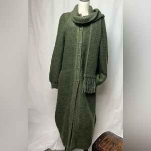 Rare 70s Luxury Nina Ricci West End Forest Green Mohair Scarf Long Sweater Coat